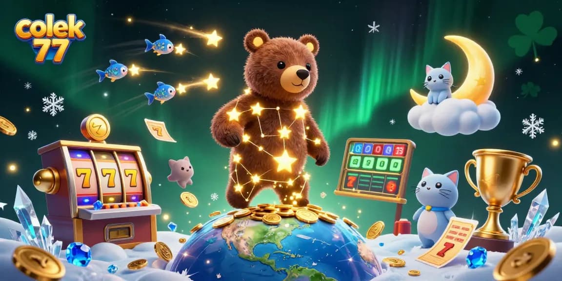 Experience fun and excitement with colek 77 as a constellation bear scoops coins in a vibrant casino.