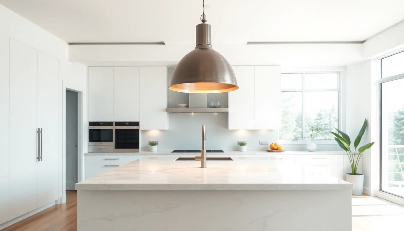 Experience the elegance of island lighting in a modern kitchen setting with a stylish pendant light.