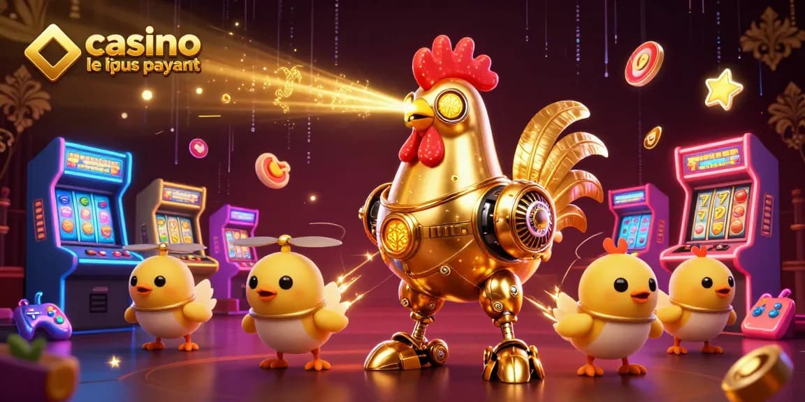 Expérimentez les gains au casino en ligne le plus payant avec un robot coq et des machines à sous colorées.