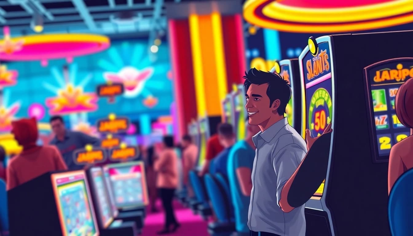 Membahas slot deposit 1k di kasino dengan mesin slot berwarna-warni dan suasana meriah.