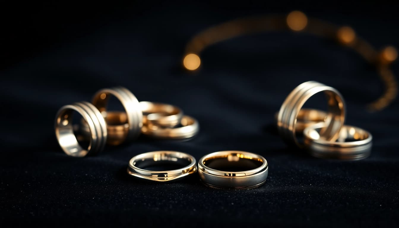 Showcase of stunning mens wedding rings highlighting exquisite craftsmanship and design.