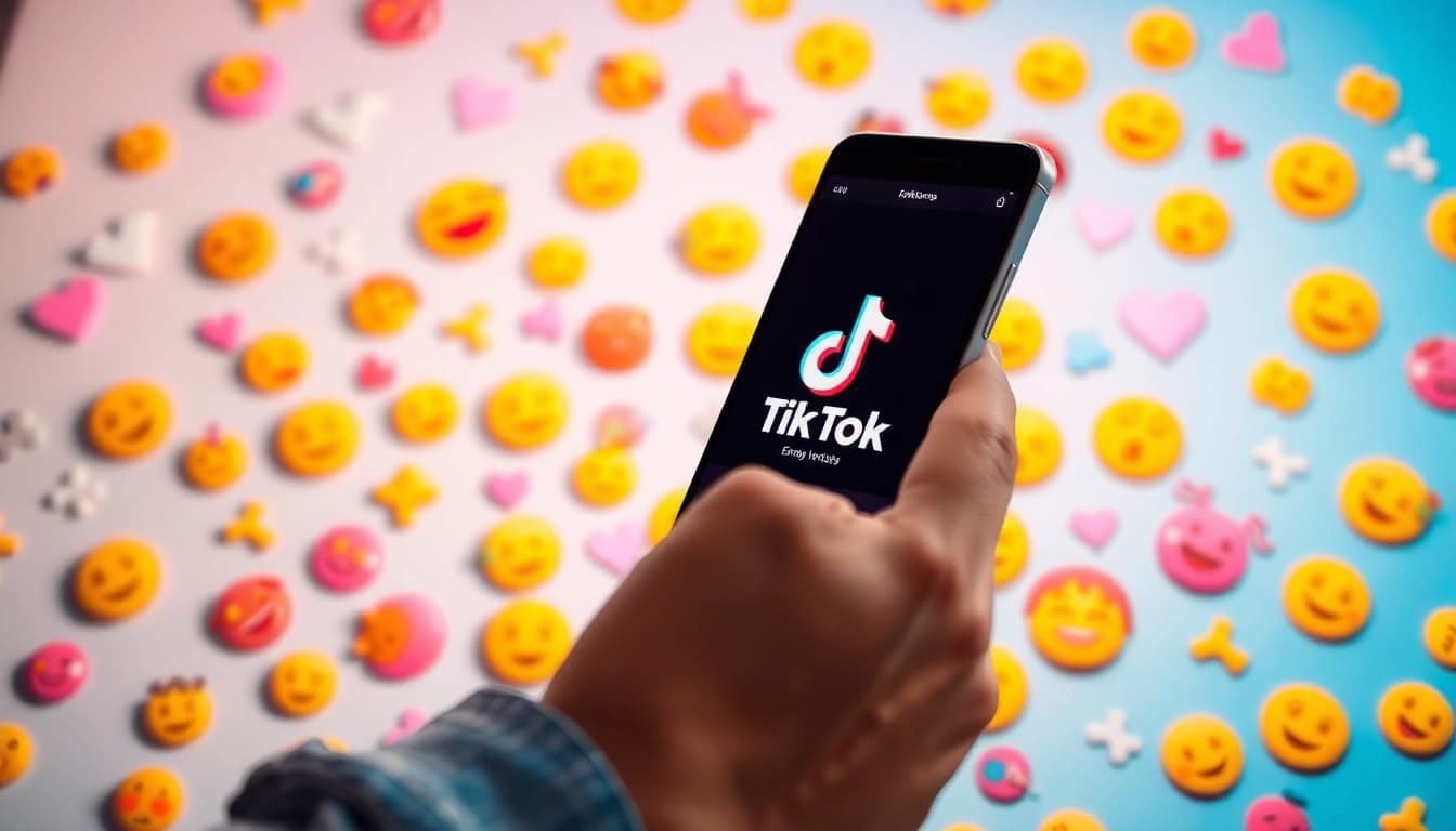 A collage of TikTok emojis showcasing their fun elements in a vibrant digital setting.