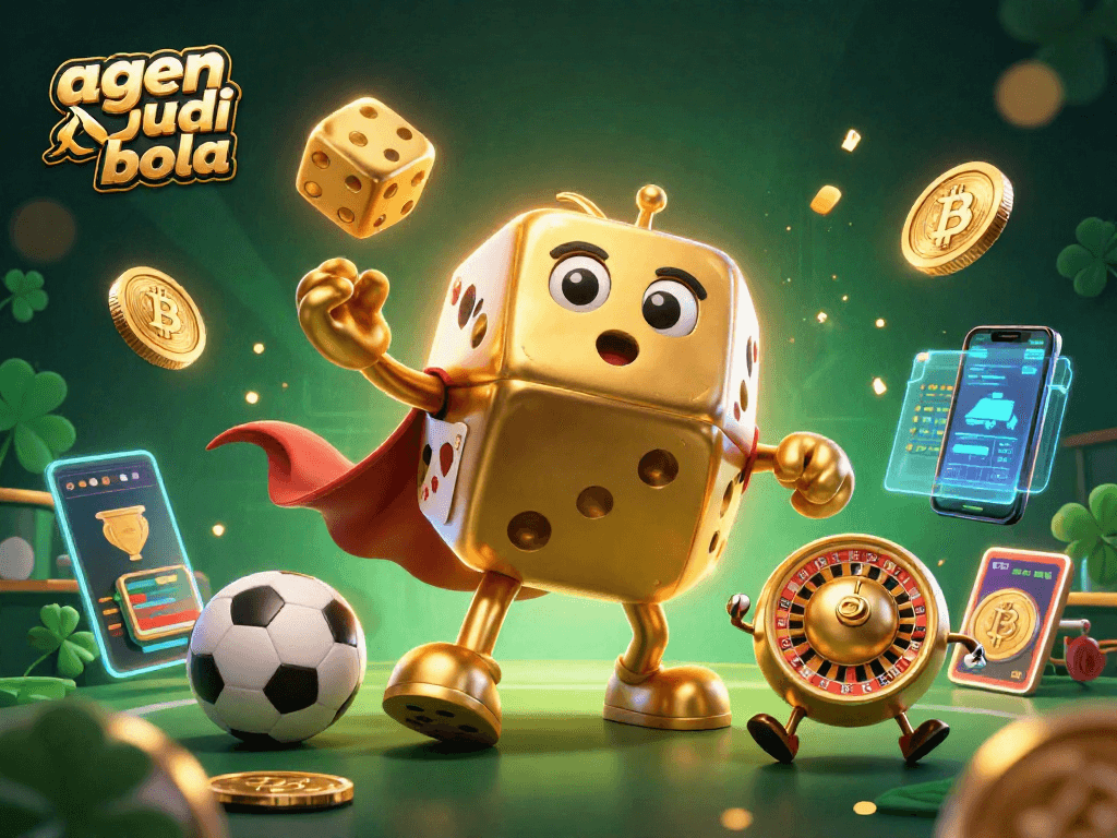 Engage in thrilling sports bets with agen judi bola, represented by vibrant sporting elements and dynamic gambling visuals.