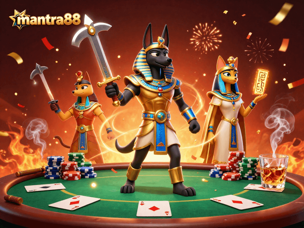 Experience winning moments at mantra88 with vibrant gambling elements and ancient Egyptian warriors in action.