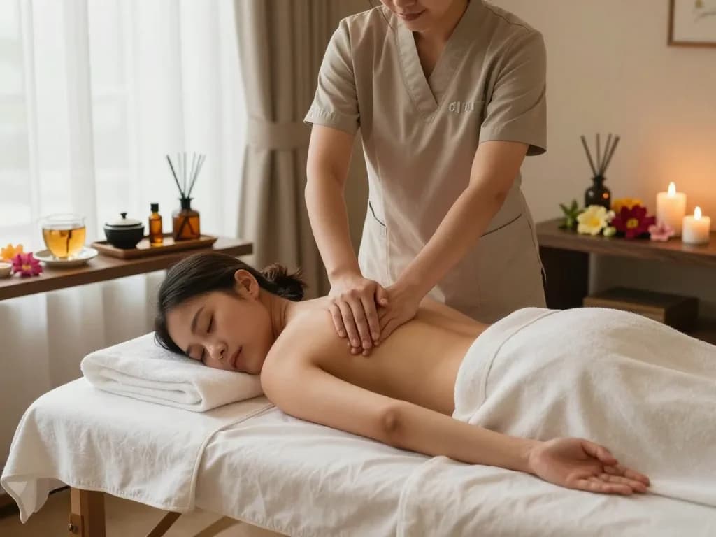 편안한 요소가 가미된 고요한 스파 환경에서의 이완 강남스웨디시 마사지 세션.