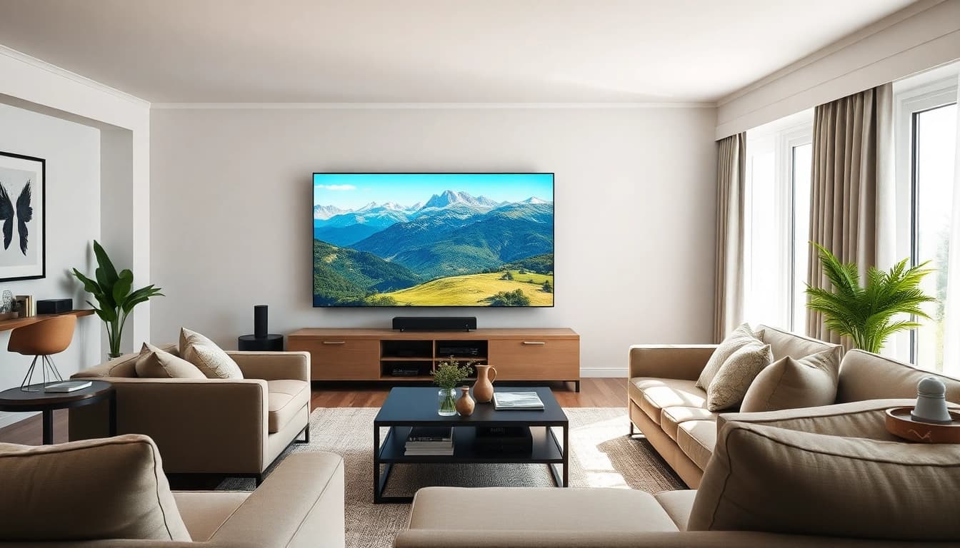 Experience premium entertainment with Suisse IPTV in a modern home cinema setup showcasing high-definition technology.