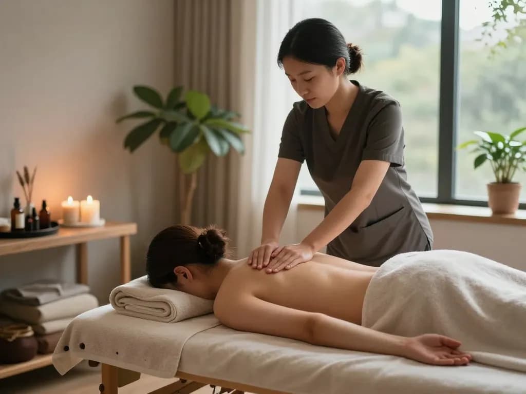 Experience a soothing Swedish massage at https://www.makangs.com/ in a serene spa atmosphere with calming elements and natural light.