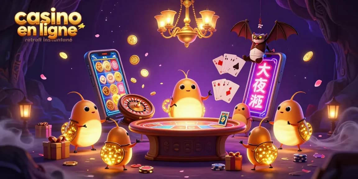 Découvrez le casino en ligne retrait instantané avec des vers luisants illuminant une scène dynamique de jeu.