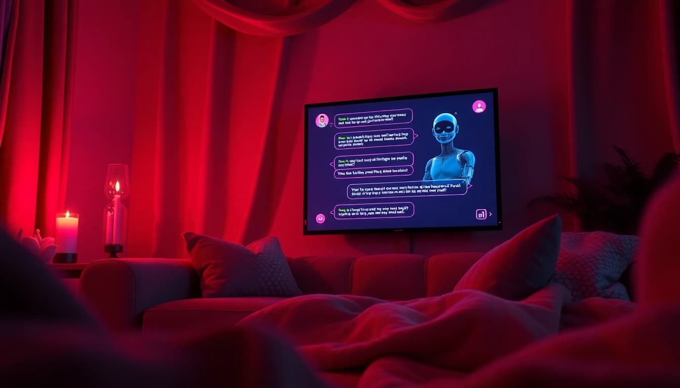 Engaging NSFW AI chatbot interface in a cozy setting