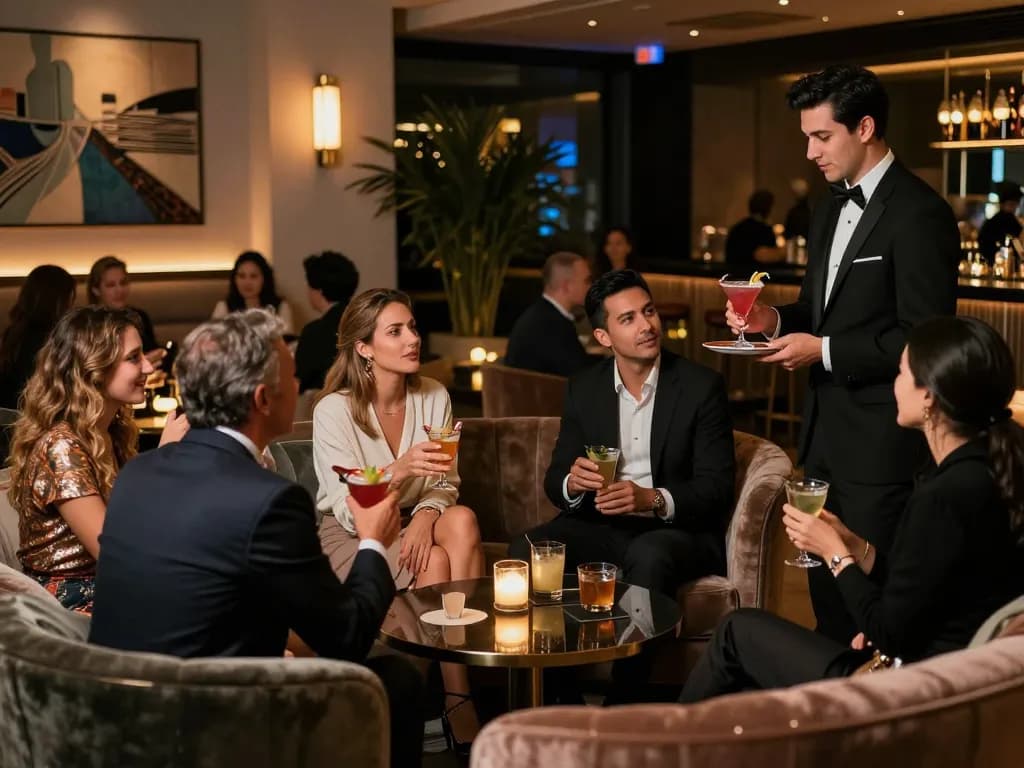 Experience 강남쩜오 in a luxury lounge with vibrant nightlife and elegant service.