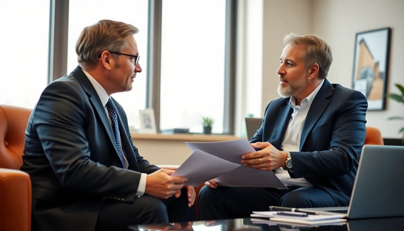 Truck accident attorney Clearwater consulting with a client in a professional office setting.