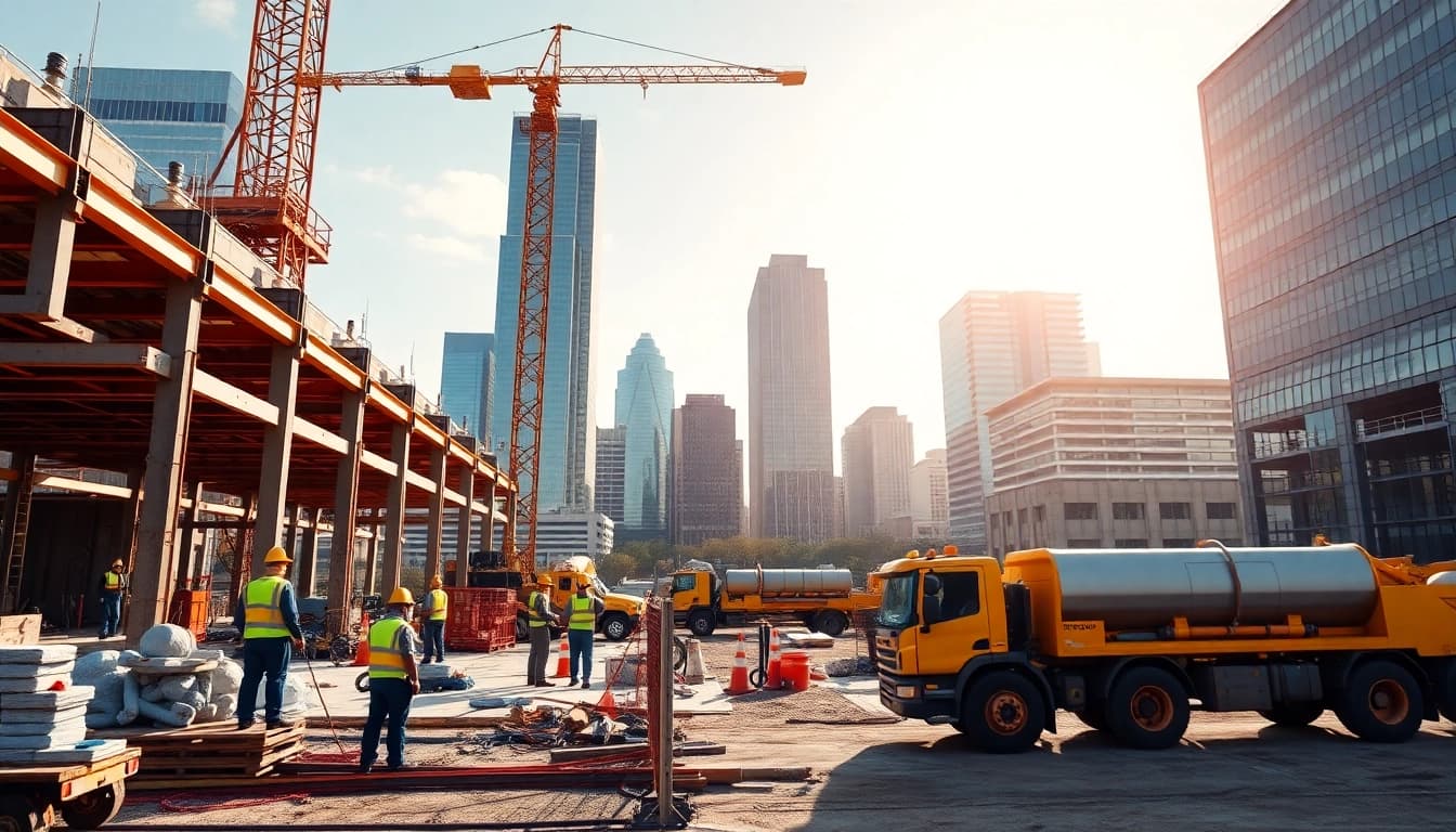 Engaged team constructing a new structure in Austin construction setting, highlighting expertise and collaboration.