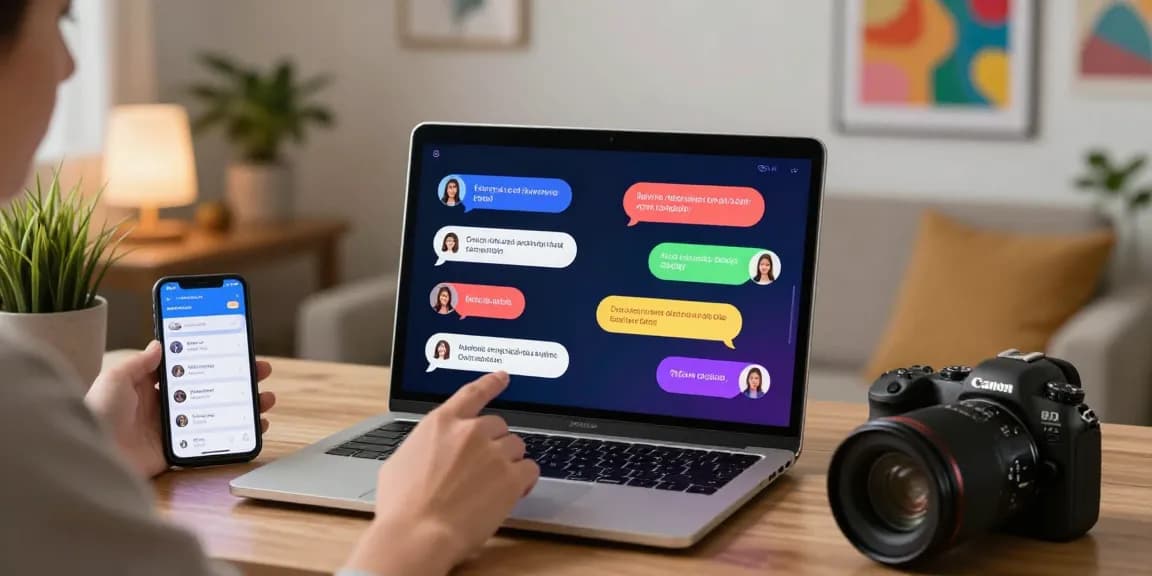 Engaging user experience of nsfw ai chat in a cozy workspace with vibrant dialogues.