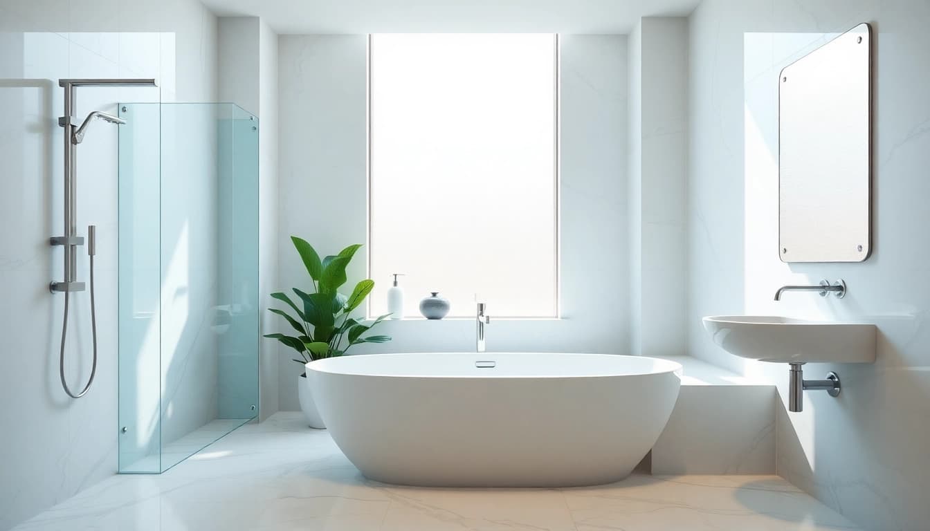 Admire the exquisite design of elegant showers Australia with modern fixtures and natural lighting.