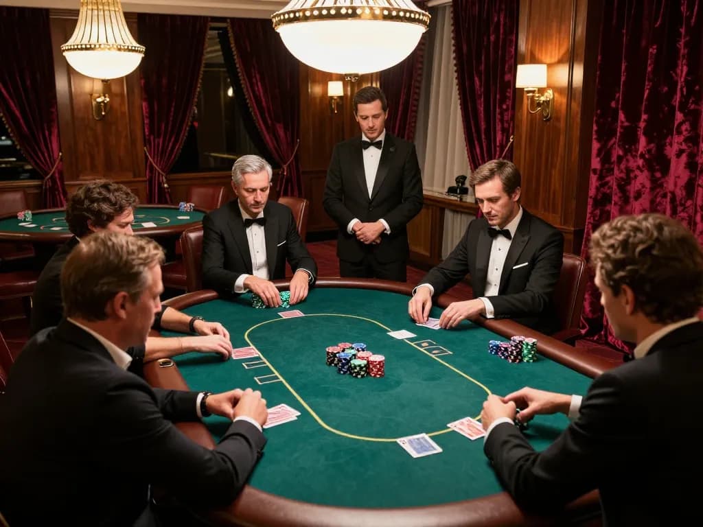 Players engaged in a high-stakes F168 poker game, showcasing chips and cards under ambient lighting.
