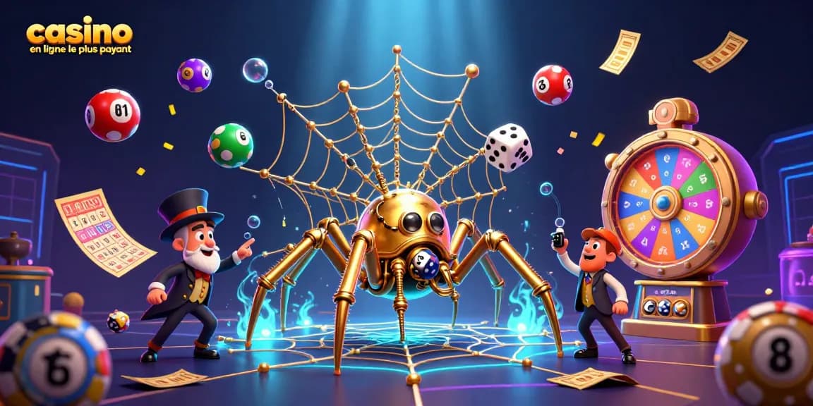 Visualisez l'univers du casino en ligne le plus rémunérateur avec une araignée dorée à vapeur et des éléments de loterie dynamique.