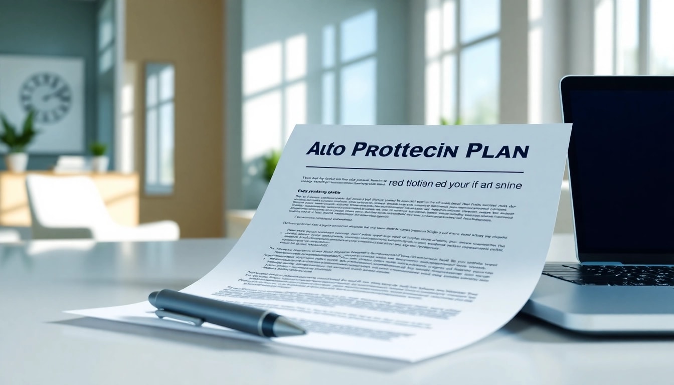 Highlighting an auto protection plan on a stylish office desk with modern accessories.