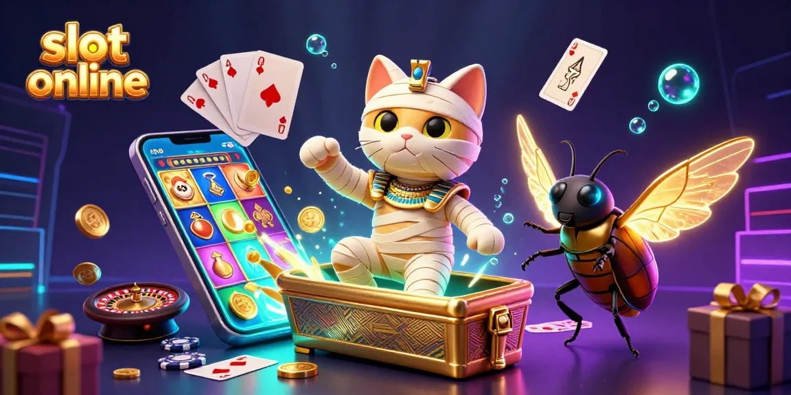 Spin vibrant slot online reels with an Egyptian mummy cat in a pyramid casino.