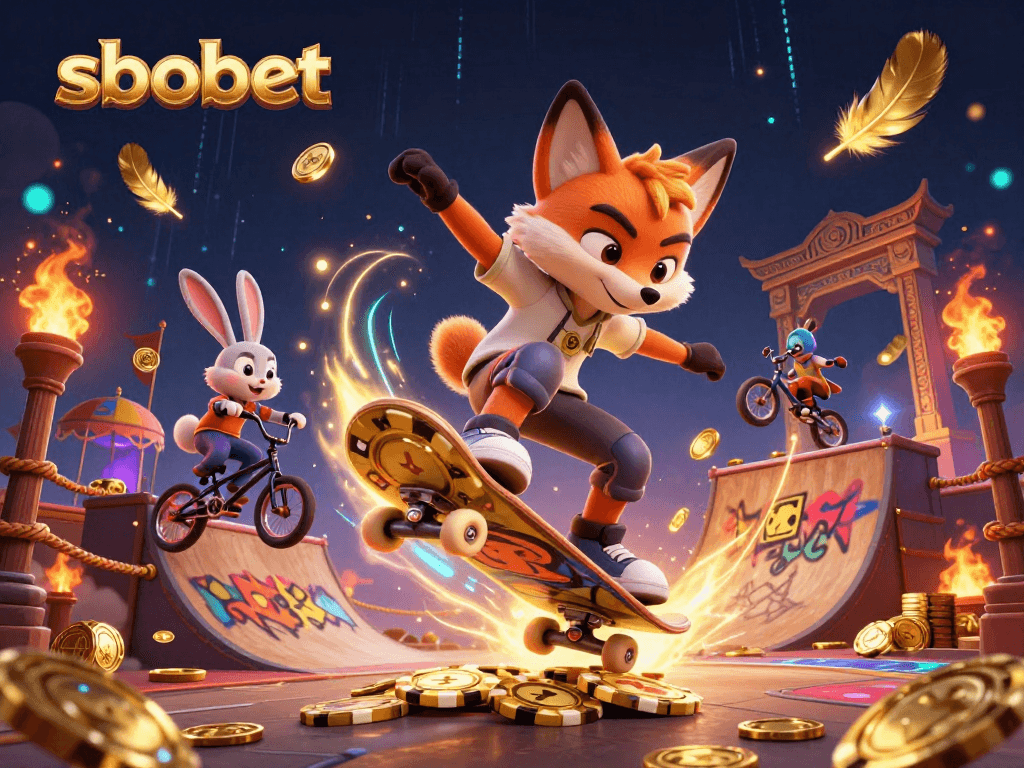 Experience thrilling sbobet moments with vibrant casino-themed 3D illustration featuring dynamic characters.