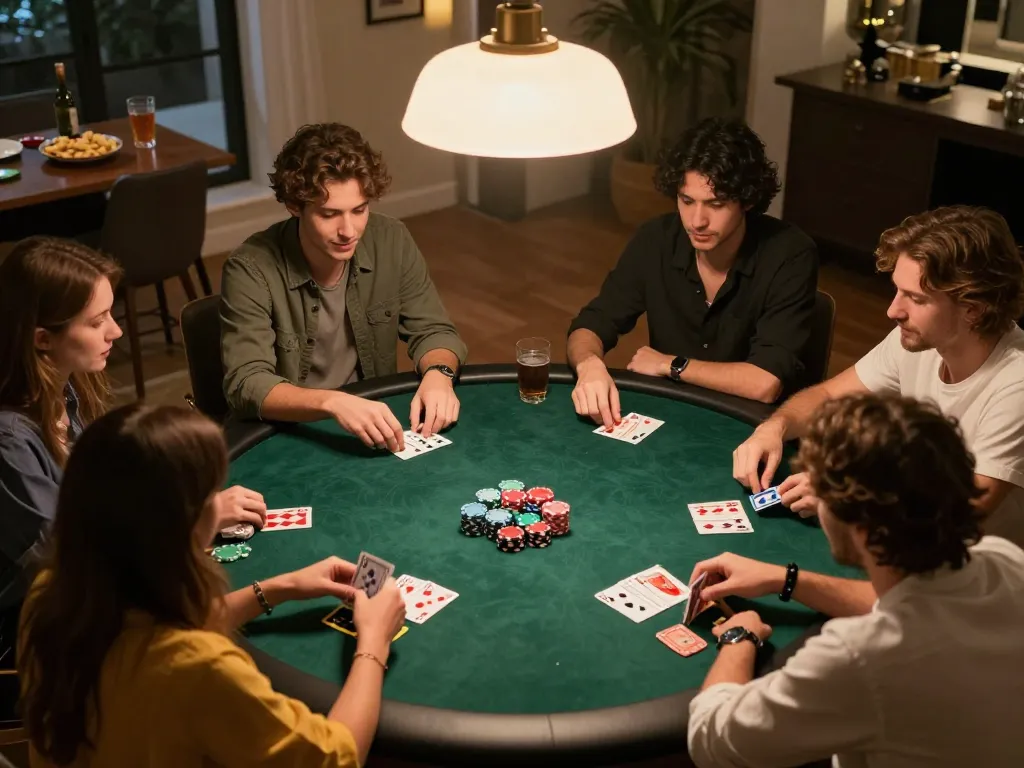 Friends engaging in a lively poker game night while using s666-bm for betting strategies