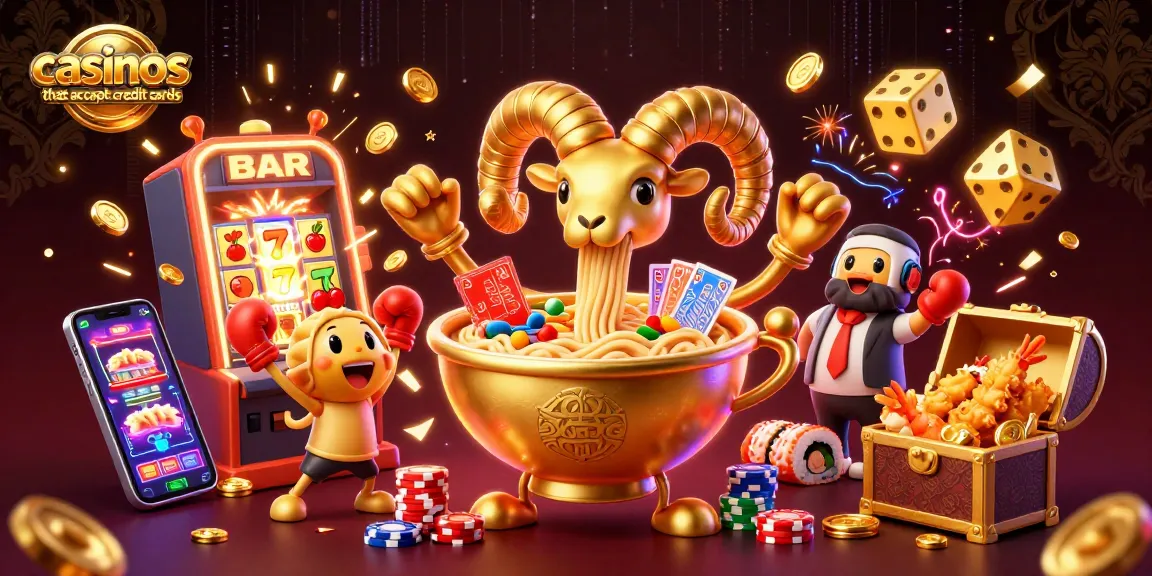 Engage with top casinos that accept credit cards, showcasing vibrant 3D casino elements and characters.