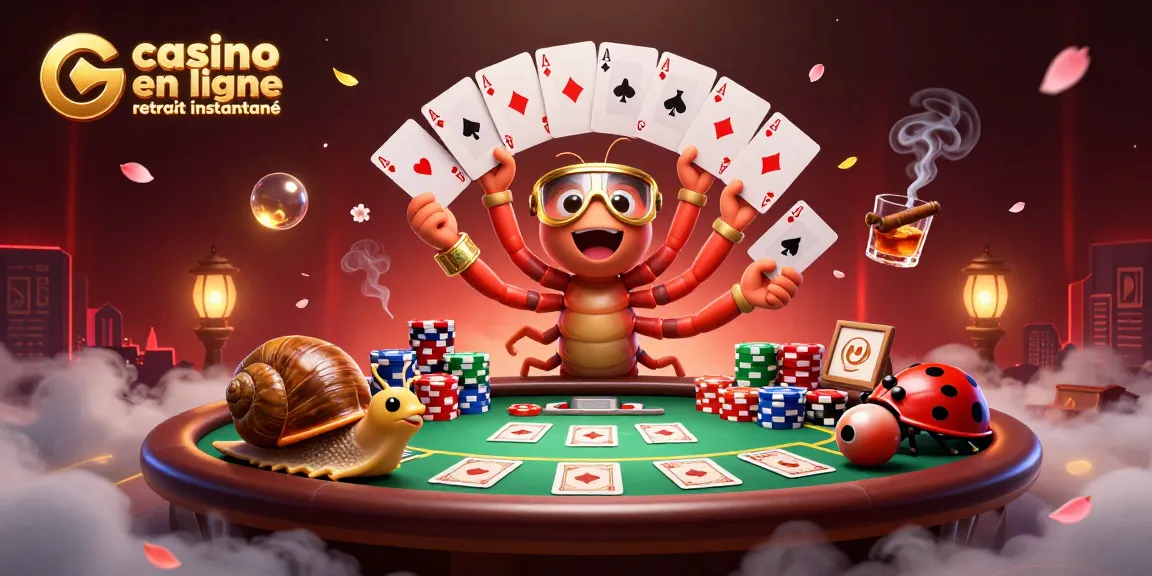 Casino en ligne retrait instantané : un dealer millipède distribue des cartes au poker dans un décor enchanteur.