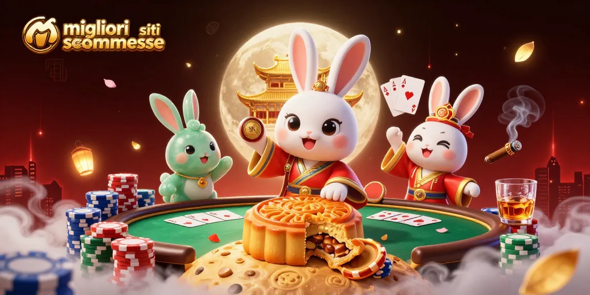 I migliori siti scommesse con il coniglio lunare e il tavolo da poker immersi in un'illustrazione unica