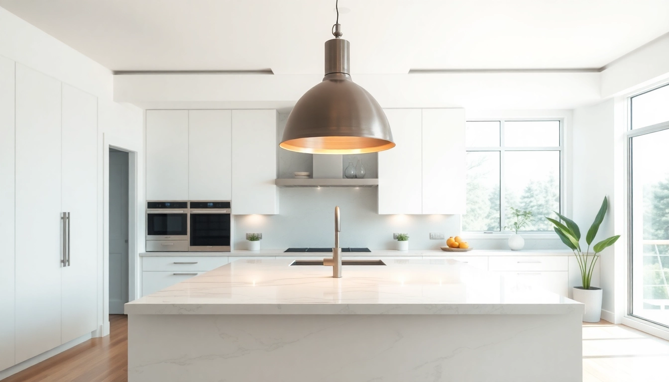 Experience the elegance of island lighting in a modern kitchen setting with a stylish pendant light.