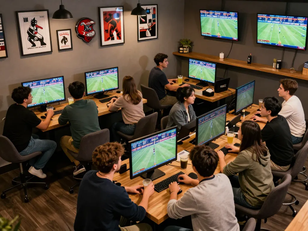 Siti di scommesse stranieri in action, friends engaging in sports betting with excitement