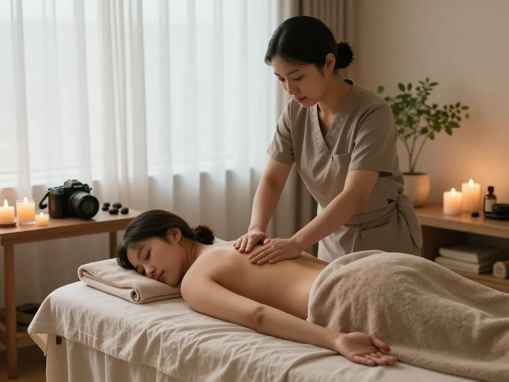 Relaxing 역삼동마사지 session in a calming spa environment with soft lighting and essential oils.