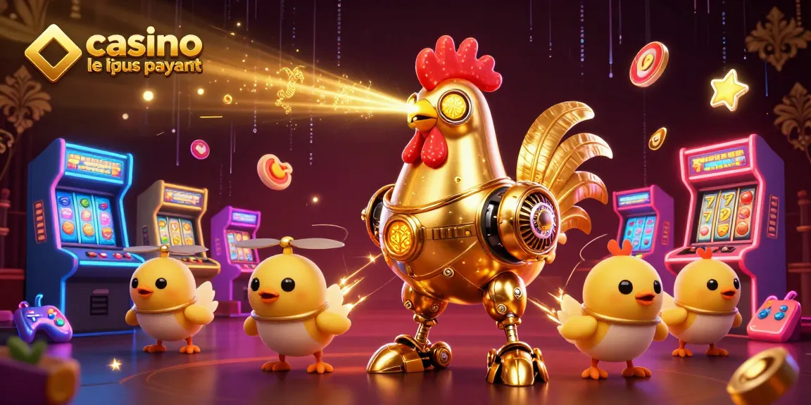 Expérimentez les gains au casino en ligne le plus payant avec un robot coq et des machines à sous colorées.