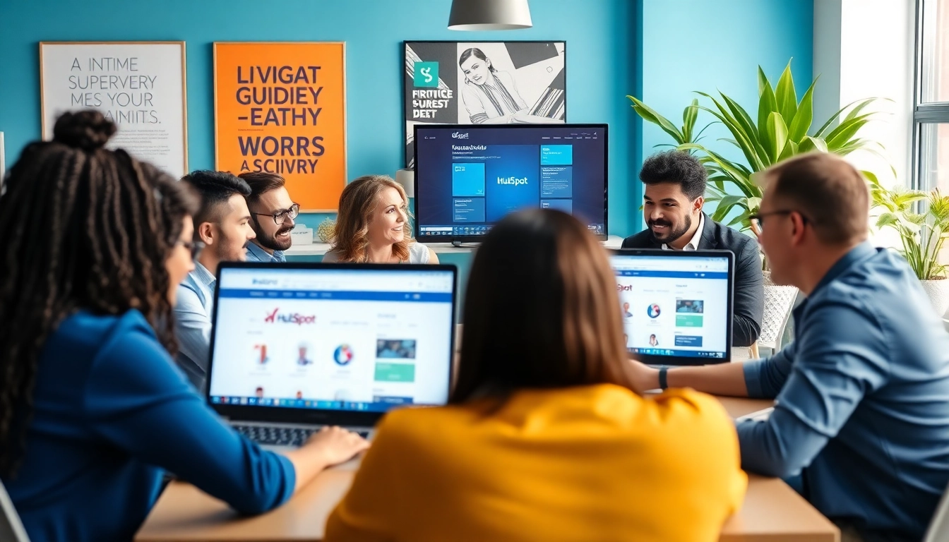 Engaging scene at agencia hubspot showcasing teamwork and collaboration in a modern office.