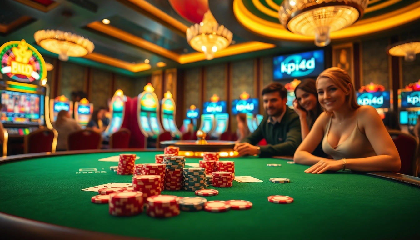 KPI4D poker players enjoy a thrilling game in a vibrant casino atmosphere.