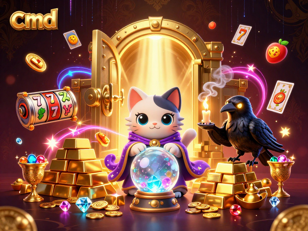 Spin the reels with cmd as the mystic cat, raven, and flames illuminate the casino scene.