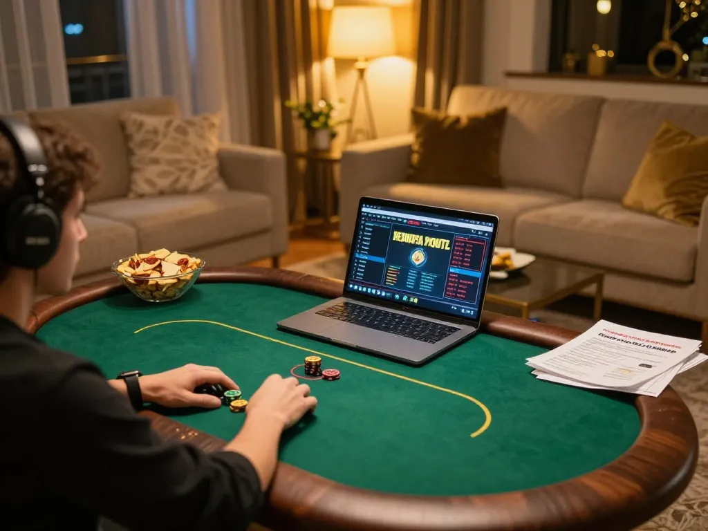 Play poker using the sc88 link for an engaging online gaming session with comfortable home decor.