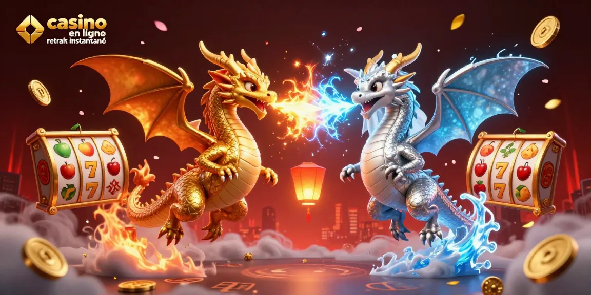 Profitez des gains avec le casino en ligne retrait instantané illustré par des dragons 3D dans une scène dynamique.