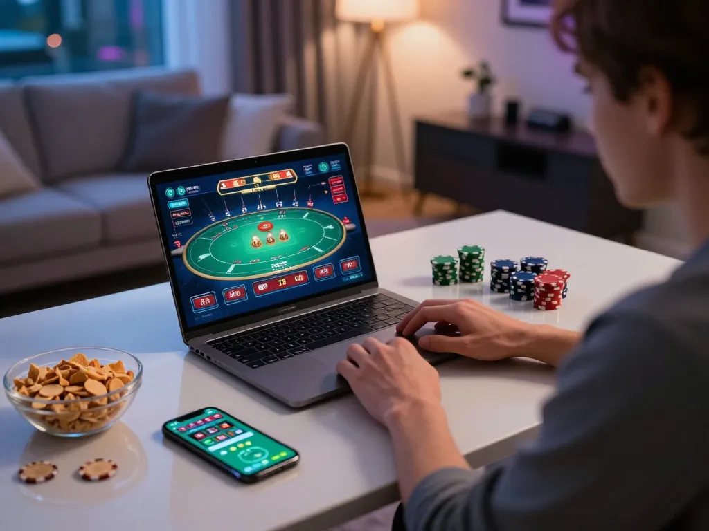 Engaging in online poker with c168-co app while tracking bets and strategy.