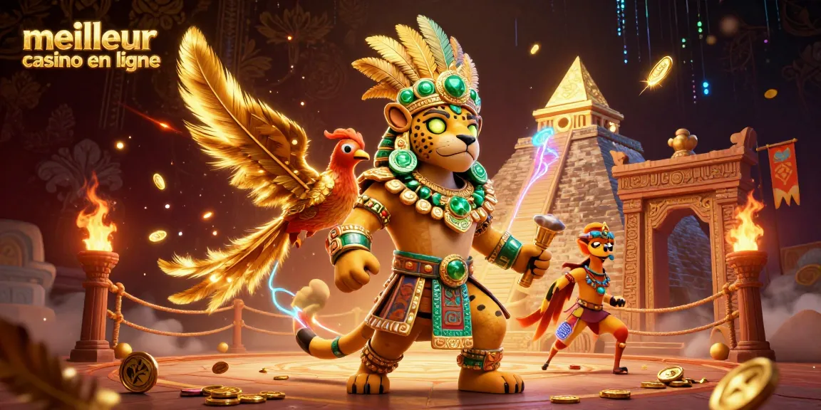 Illustration du meilleur casino en ligne avec un prêtre jaguar et des éléments riches en casino.
