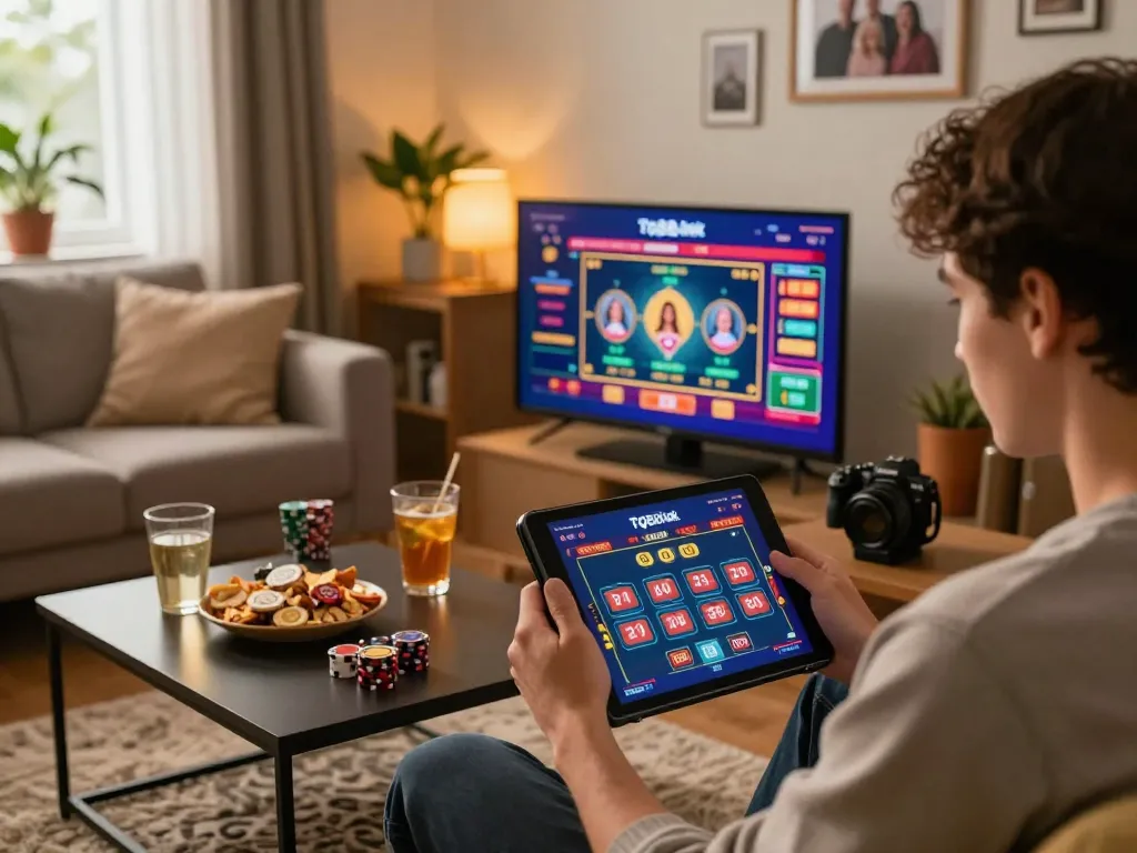 Engaging online gaming with a tablet on the tg88-link platform, showcasing vibrant gameplay and cozy atmosphere.