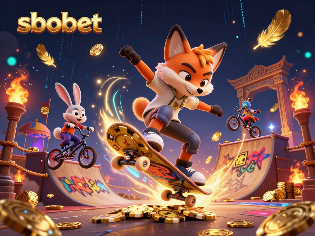 Experience thrilling sbobet moments with vibrant casino-themed 3D illustration featuring dynamic characters.