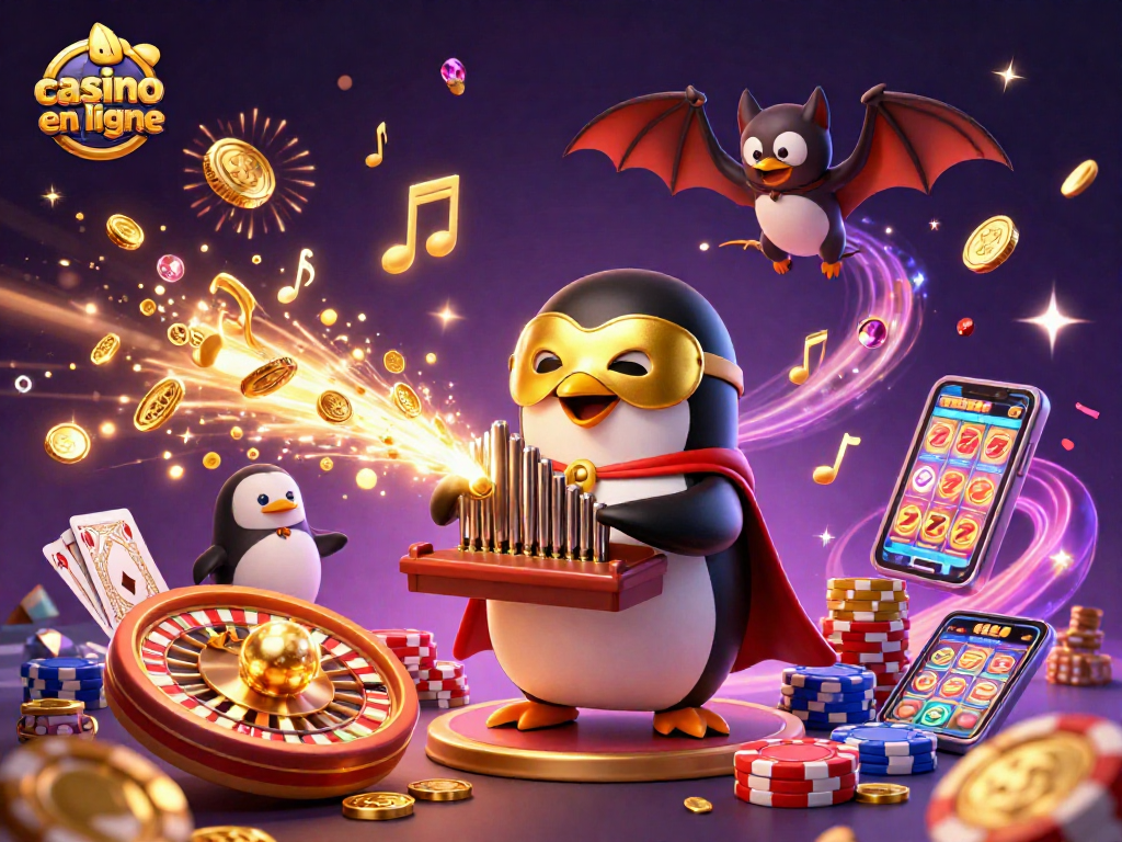 Jouez à casino en ligne avec le pingouin fantôme en pleine action, des pièces d'or et des cartes qui s'envolent.
