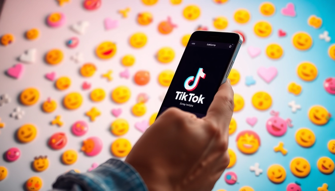 A collage of TikTok emojis showcasing their fun elements in a vibrant digital setting.