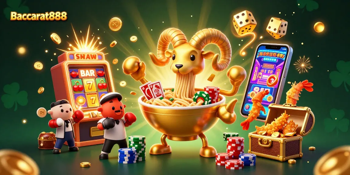 Engage in thrilling gameplay with Baccarat888, featuring dynamic casino elements and vibrant characters celebrating a jackpot.