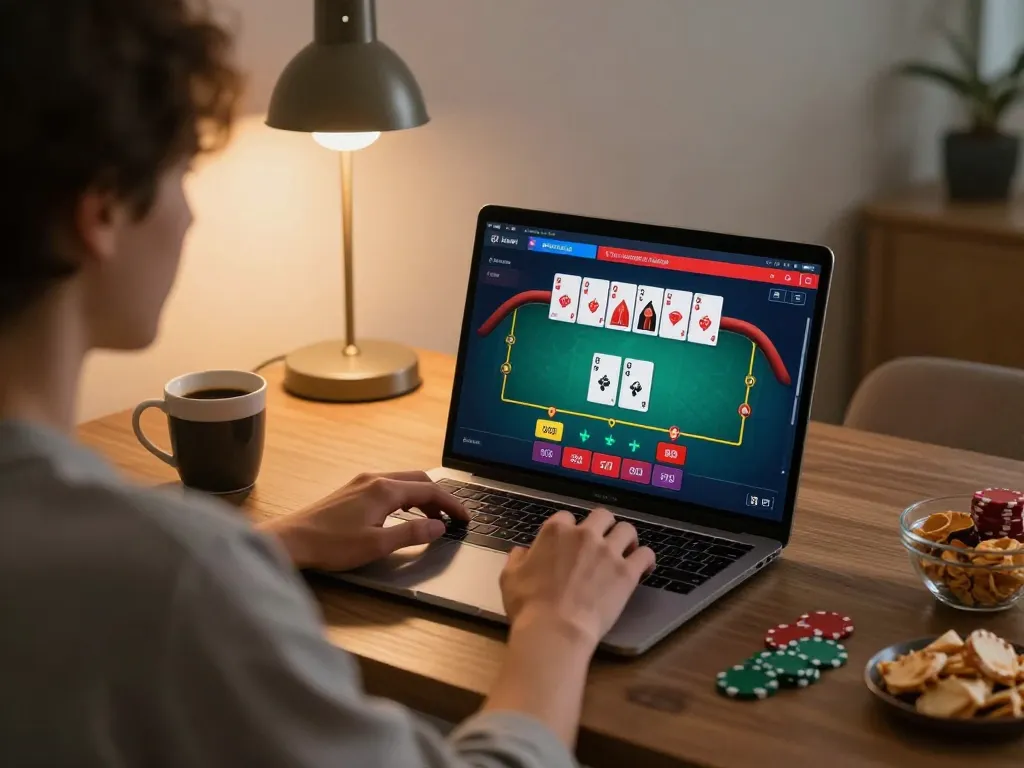 Engaging in online gaming with open88 link on display, showcasing comfortable home gambling atmosphere.