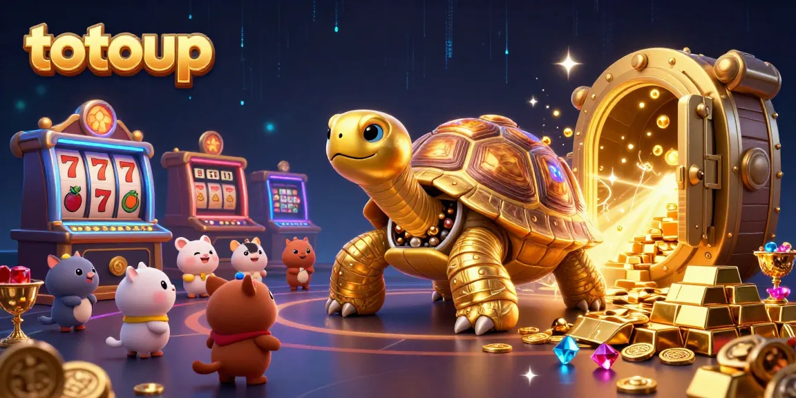 Experience thrills at the totoup casino with vibrant golden tortoise and dazzling slot elements.