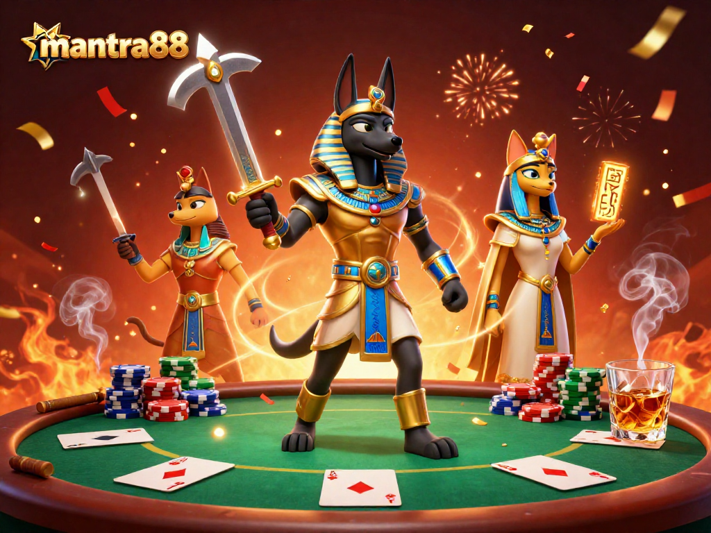 Experience winning moments at mantra88 with vibrant gambling elements and ancient Egyptian warriors in action.