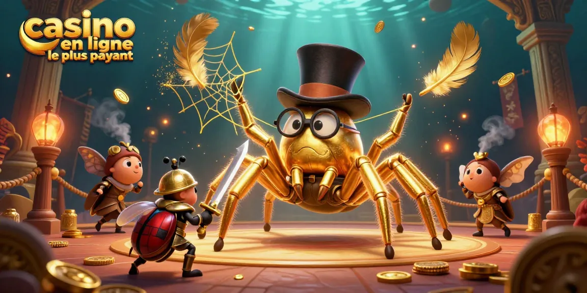 Illustration dynamique d'un casino en ligne le plus payant illustrant une tarentule et un chevalier broyeur.