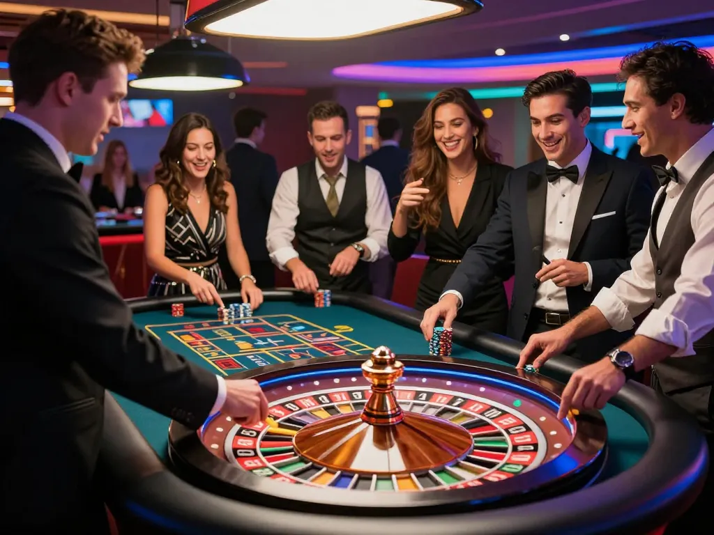 Experiencing the thrill of betting at a roulette table in an exciting casino atmosphere, emphasizing สล็อตวอเลท game strategies.