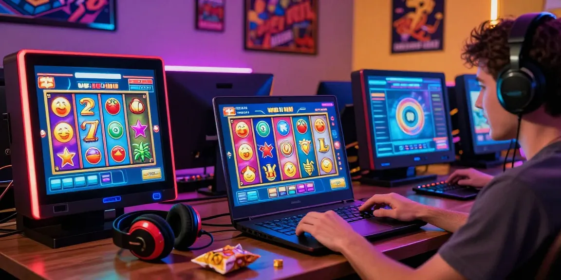 Permainan slot777 yang menarik dengan pemain bersemangat dan layar game berwarna cerah.