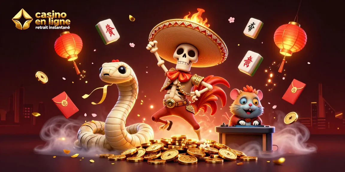 Jouez avec le casino en ligne retrait instantané tout en profitant de l'illustration colorée d'un rooster mariachi dansant.